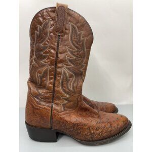 Dan Post Ostrich Cowboy Boots Exotic Full Quill Western Cognac Brown Mens 9.5D